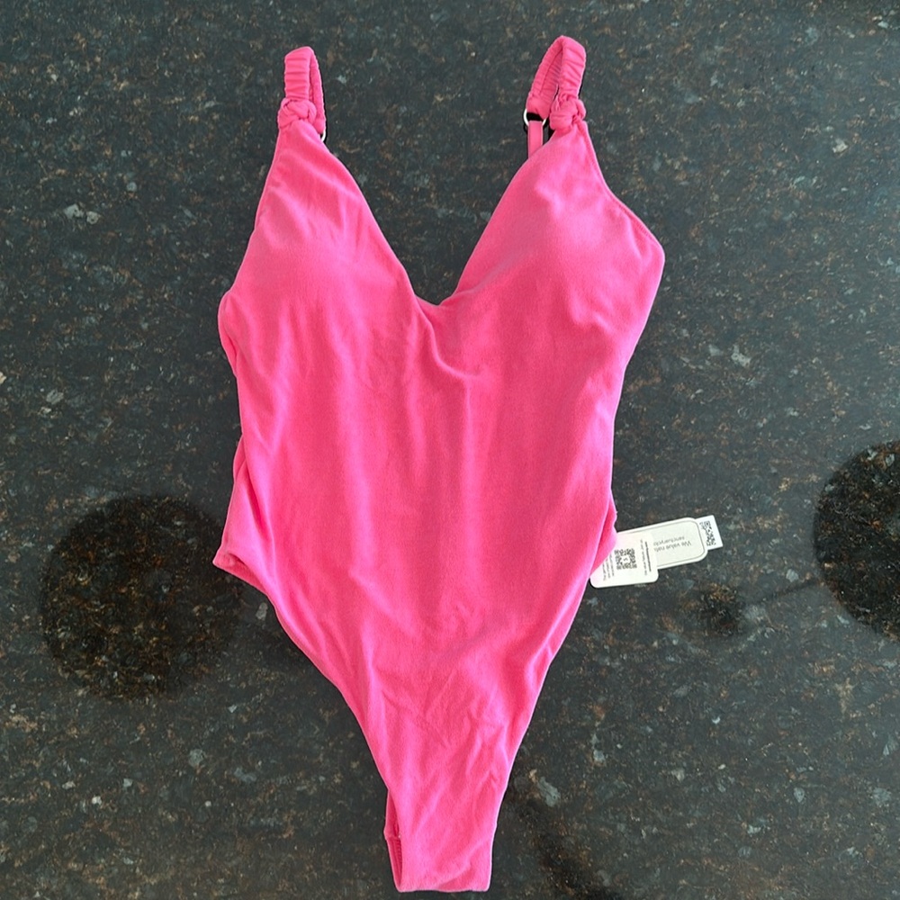 Sanctuary Splash Solids High Leg One Piece Pink Swimsuit - size L NWT